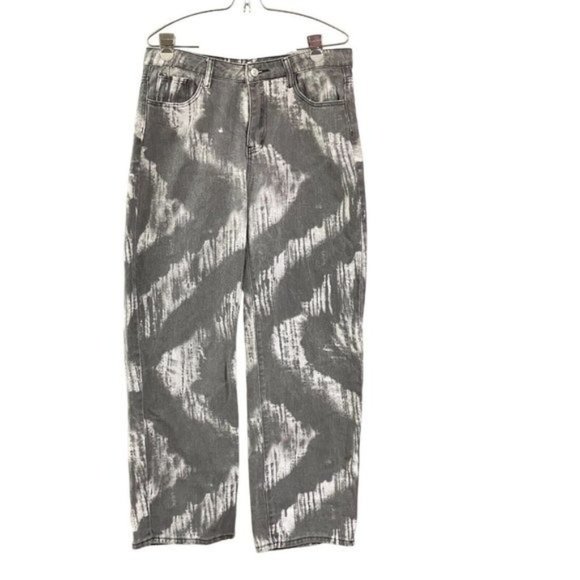 Shein women‎ high-waisted jean with print grey  and white size L - Picture 3 of 13